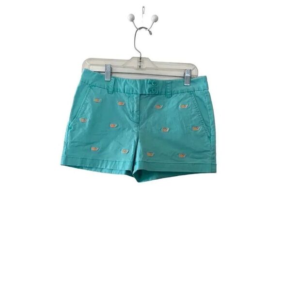Vineyard Vines Womens teal shorts with orange whales. - Picture 1 of 7